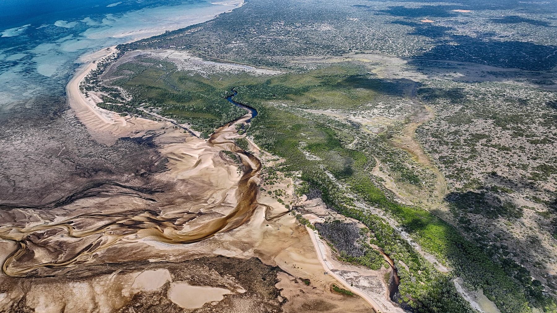 Aerial view of the coast at Vilankulo, Inhambane
